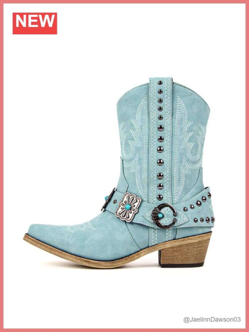 Synthetic Leather Western Ankle Boots Pointed Toe Block Heel Rodeo Country